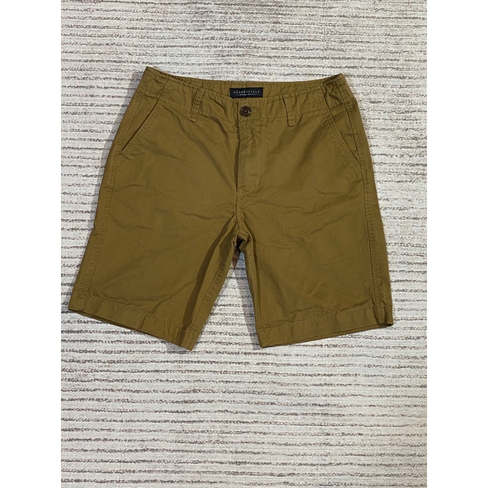 Aeropostale Mens Chino Shorts Size 28 Brown Khaki Cotton Flat Front Casual 9in